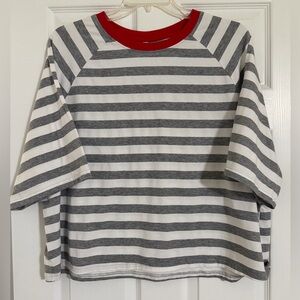 AMAZON Striped gray/white w/red crew neck t-shirt-Size 2XL